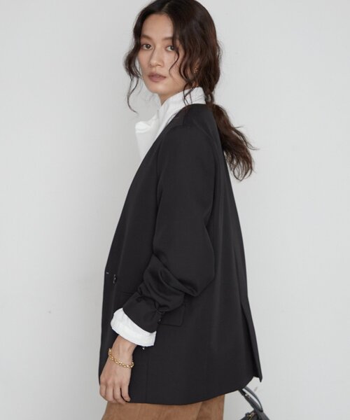 LOUNGEDRESS(ラウンジドレス)の「《シーンを問わず使える》ノーカラージャケット 秋服(ノーカラージャケット・レディース・ブラック系その他/ブラック/ベージュ・FREE)」の6枚目の写真