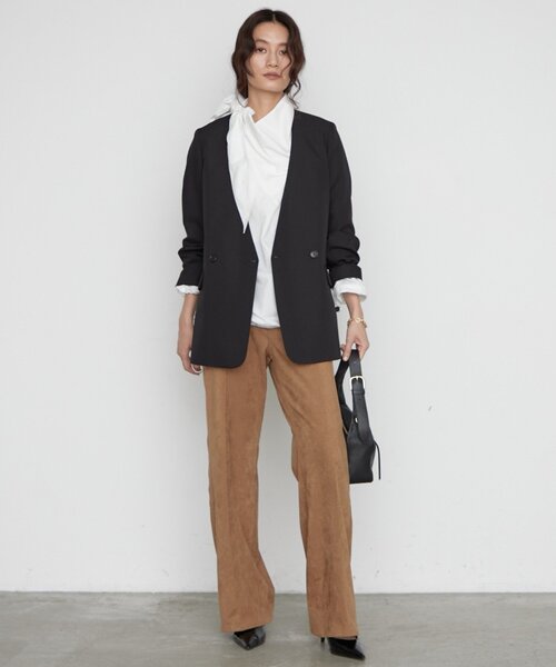 LOUNGEDRESS(ラウンジドレス)の「《シーンを問わず使える》ノーカラージャケット 秋服(ノーカラージャケット・レディース・ブラック系その他/ブラック/ベージュ・FREE)」の10枚目の写真