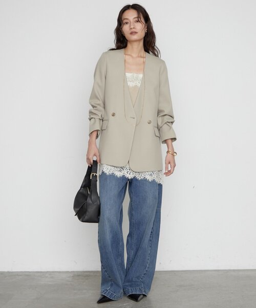 LOUNGEDRESS(ラウンジドレス)の「《シーンを問わず使える》ノーカラージャケット 秋服(ノーカラージャケット・レディース・ブラック系その他/ブラック/ベージュ・FREE)」の18枚目の写真