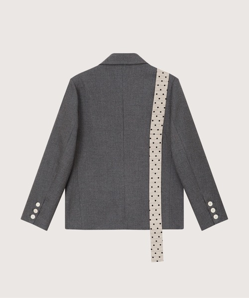 LA POMME petit（ラポミ・プチ）の「Check & Dot Bow Ribbon Jacket/チェック＆ドットリボンボウジャケット（テーラードジャケット・レディース・グレー/ブラック・FREE）」の3枚目の写真