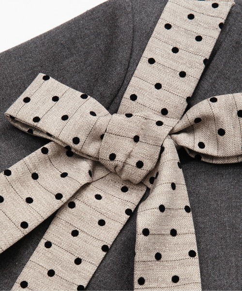 LA POMME petit（ラポミ・プチ）の「Check & Dot Bow Ribbon Jacket/チェック＆ドットリボンボウジャケット（テーラードジャケット・レディース・グレー/ブラック・FREE）」の5枚目の写真