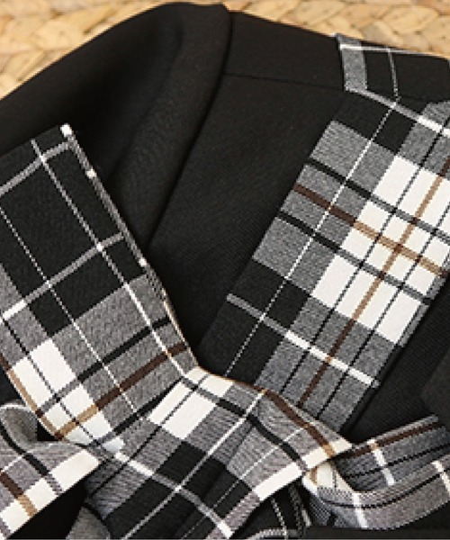 LA POMME petit（ラポミ・プチ）の「Check & Dot Bow Ribbon Jacket/チェック＆ドットリボンボウジャケット（テーラードジャケット・レディース・グレー/ブラック・FREE）」の8枚目の写真
