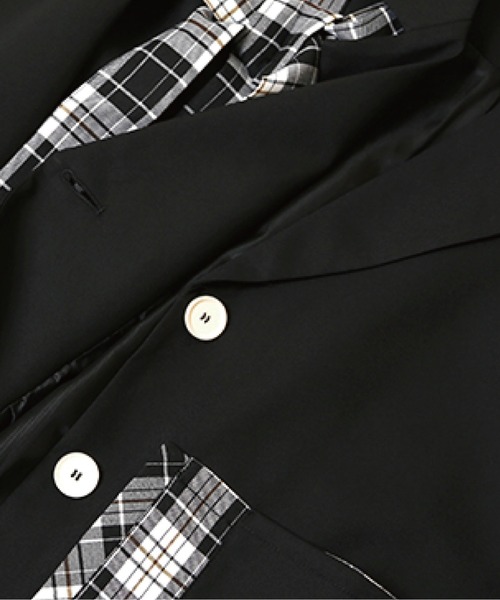 LA POMME petit（ラポミ・プチ）の「Check & Dot Bow Ribbon Jacket/チェック＆ドットリボンボウジャケット（テーラードジャケット・レディース・グレー/ブラック・FREE）」の9枚目の写真