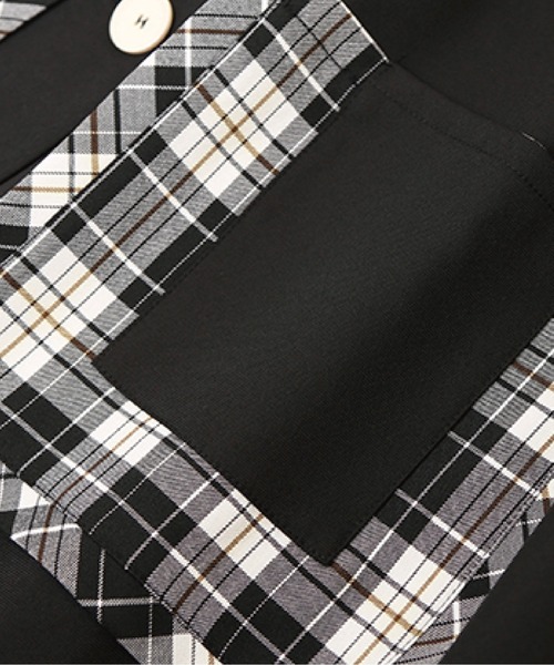 LA POMME petit（ラポミ・プチ）の「Check & Dot Bow Ribbon Jacket/チェック＆ドットリボンボウジャケット（テーラードジャケット・レディース・グレー/ブラック・FREE）」の10枚目の写真