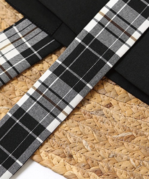LA POMME petit（ラポミ・プチ）の「Check & Dot Bow Ribbon Jacket/チェック＆ドットリボンボウジャケット（テーラードジャケット・レディース・グレー/ブラック・FREE）」の12枚目の写真
