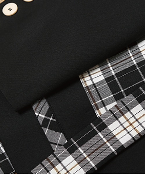 LA POMME petit（ラポミ・プチ）の「Check & Dot Bow Ribbon Jacket/チェック＆ドットリボンボウジャケット（テーラードジャケット・レディース・グレー/ブラック・FREE）」の14枚目の写真