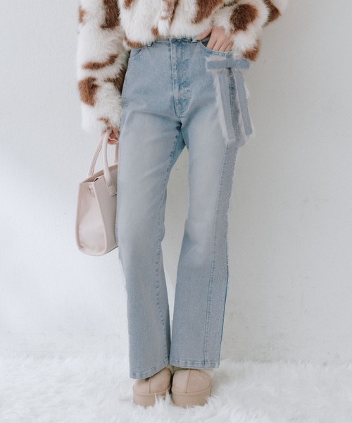 OLIVE des OLIVE(オリーブデオリーブ)の「リボンブローチストレッチデニム(デニムパンツ・レディース・サックスブルー/ネイビー・MEDIUM/SMALL)」の10枚目の写真