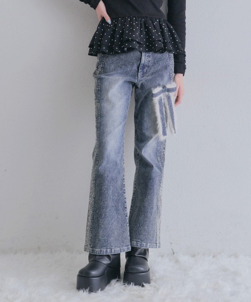 OLIVE des OLIVE(オリーブデオリーブ)の「リボンブローチストレッチデニム(デニムパンツ・レディース・サックスブルー/ネイビー・MEDIUM/SMALL)」の13枚目の写真