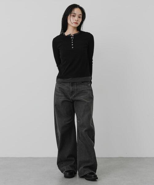 SENSE OF PLACE by URBAN RESEARCH(センスオブプレイスバイアーバンリサーチ)の「ヘンリーネックレイヤードトップ(Tシャツ/カットソー・レディース・ブラック/グレー/ブラウン・ONE)」の6枚目の写真