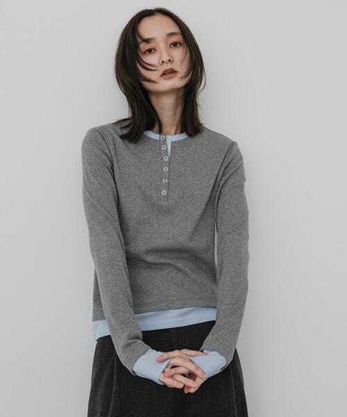 SENSE OF PLACE by URBAN RESEARCH(センスオブプレイスバイアーバンリサーチ)の「ヘンリーネックレイヤードトップ(Tシャツ/カットソー・レディース・ブラック/グレー/ブラウン・ONE)」の14枚目の写真