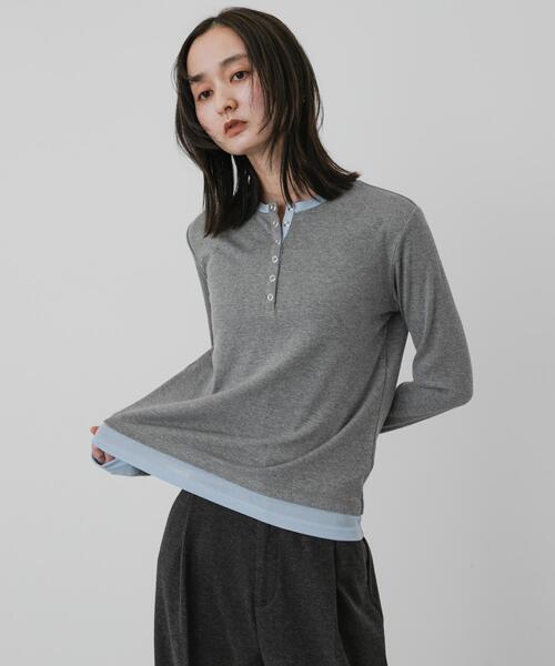SENSE OF PLACE by URBAN RESEARCH(センスオブプレイスバイアーバンリサーチ)の「ヘンリーネックレイヤードトップ(Tシャツ/カットソー・レディース・ブラック/グレー/ブラウン・ONE)」の16枚目の写真