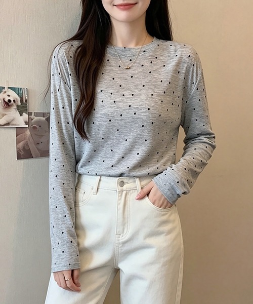 Doux Belle(ドゥーベル)の「ドット柄シアー長袖プルオーバー(Tシャツ/カットソー・レディース・ホワイト/ブラック/ベージュ/グレー・FREE)」の17枚目の写真