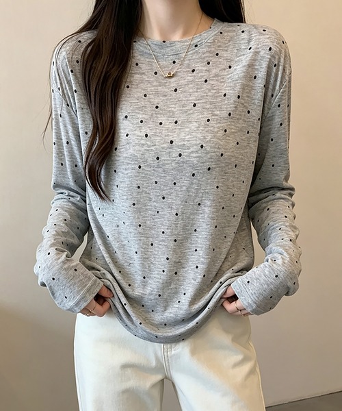 Doux Belle(ドゥーベル)の「ドット柄シアー長袖プルオーバー(Tシャツ/カットソー・レディース・ホワイト/ブラック/ベージュ/グレー・FREE)」の18枚目の写真
