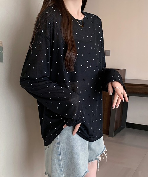 Doux Belle(ドゥーベル)の「ドット柄シアー長袖プルオーバー(Tシャツ/カットソー・レディース・ホワイト/ブラック/ベージュ/グレー・FREE)」の22枚目の写真