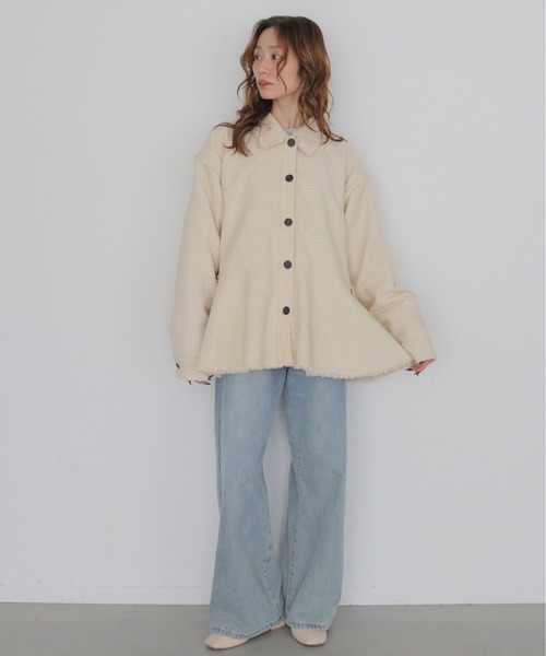 CLEIO（クレイオ）の「【CLEIO】2WAYバックティアード・ツイードフレアジャケット 2WAY BACK TIERED TWEED FLARE JACKET（ステンカラーコート・レディース・アイボリー/ブラック・FREE）」の21枚目の写真