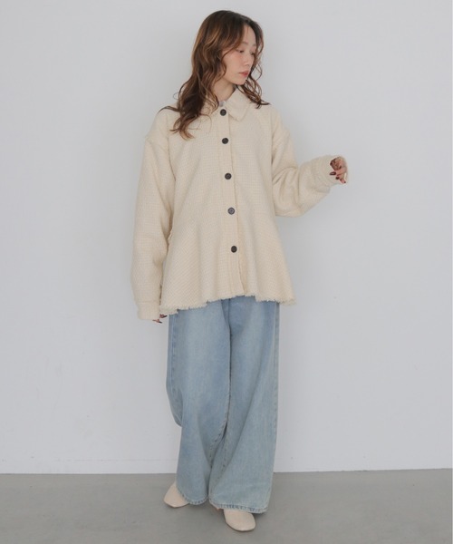 CLEIO（クレイオ）の「【CLEIO】2WAYバックティアード・ツイードフレアジャケット 2WAY BACK TIERED TWEED FLARE JACKET（ステンカラーコート・レディース・アイボリー/ブラック・FREE）」の22枚目の写真
