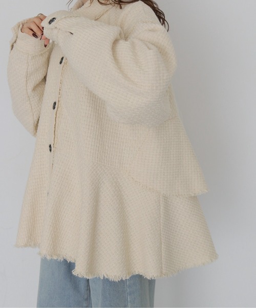 CLEIO（クレイオ）の「【CLEIO】2WAYバックティアード・ツイードフレアジャケット 2WAY BACK TIERED TWEED FLARE JACKET（ステンカラーコート・レディース・アイボリー/ブラック・FREE）」の16枚目の写真
