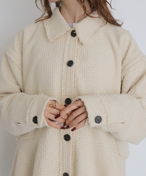 CLEIO（クレイオ）の「【CLEIO】2WAYバックティアード・ツイードフレアジャケット 2WAY BACK TIERED TWEED FLARE JACKET（ステンカラーコート・レディース・アイボリー/ブラック・FREE）」の18枚目の写真