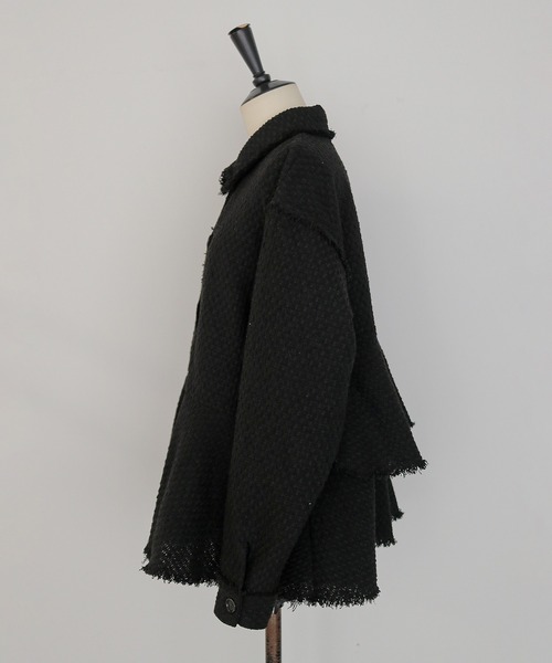 CLEIO（クレイオ）の「【CLEIO】2WAYバックティアード・ツイードフレアジャケット 2WAY BACK TIERED TWEED FLARE JACKET（ステンカラーコート・レディース・アイボリー/ブラック・FREE）」の7枚目の写真