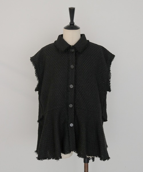 CLEIO（クレイオ）の「【CLEIO】2WAYバックティアード・ツイードフレアジャケット 2WAY BACK TIERED TWEED FLARE JACKET（ステンカラーコート・レディース・アイボリー/ブラック・FREE）」の3枚目の写真