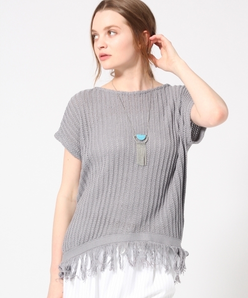 HARE（ハレ）の「フリンジサマーニットプルオーバー(HARE)（ニット/セーター・レディース・グレー/ホワイト・ONE SIZE/FREE）」の2枚目の写真