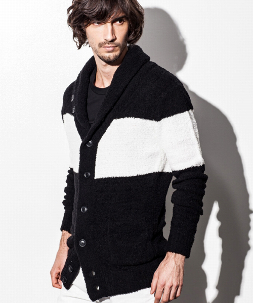 1PIU1UGUALE3  RELAX （ウノピゥウノウグァーレトレ リラックス）の「モールヤーンニットカーディガン（カーディガン/ボレロ・メンズ・ネイビー/ブラック・LARGE/MEDIUM/SMALL）」の3枚目の写真