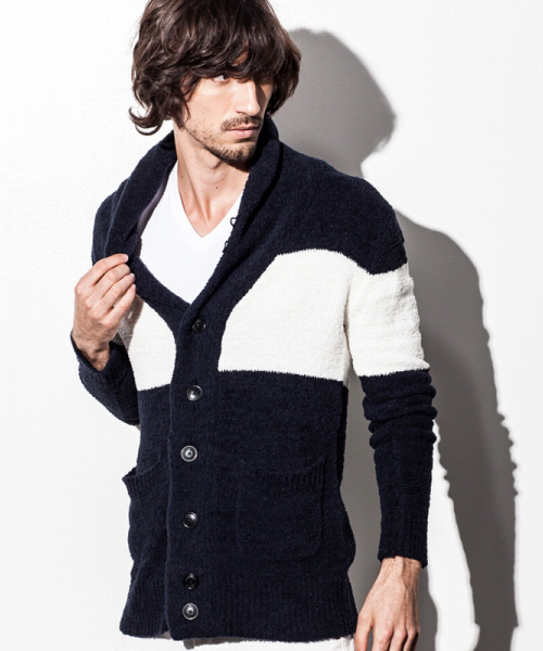 1PIU1UGUALE3  RELAX （ウノピゥウノウグァーレトレ リラックス）の「モールヤーンニットカーディガン（カーディガン/ボレロ・メンズ・ネイビー/ブラック・LARGE/MEDIUM/SMALL）」の5枚目の写真