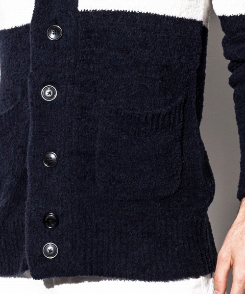 1PIU1UGUALE3  RELAX （ウノピゥウノウグァーレトレ リラックス）の「モールヤーンニットカーディガン（カーディガン/ボレロ・メンズ・ネイビー/ブラック・LARGE/MEDIUM/SMALL）」の8枚目の写真