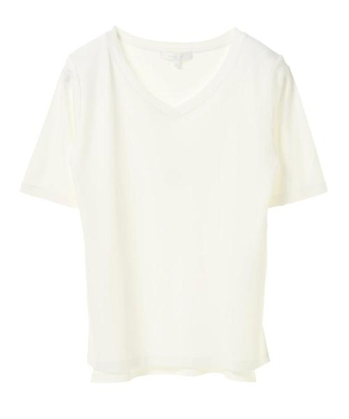 AMERICAN HOLIC(アメリカンホリック)の「60新疆綿スムース五分袖VネックTシャツ★(Tシャツ/カットソー・レディース・ピンクベージュ/ブラック/ダークブルー/オフホワイト/杢グレー・L/M)」の16枚目の写真