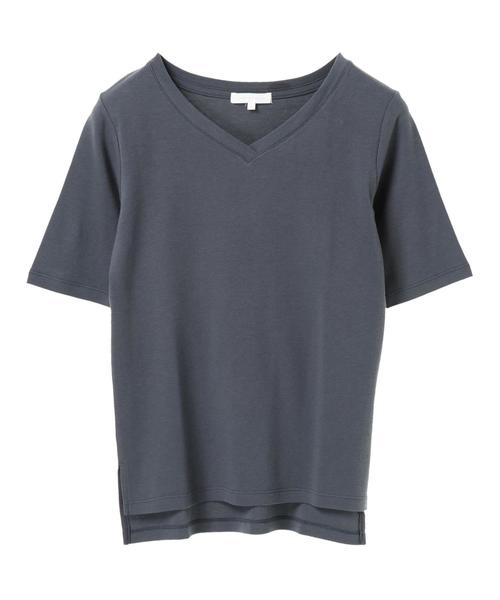 AMERICAN HOLIC(アメリカンホリック)の「60新疆綿スムース五分袖VネックTシャツ★(Tシャツ/カットソー・レディース・ピンクベージュ/ブラック/ダークブルー/オフホワイト/杢グレー・L/M)」の13枚目の写真