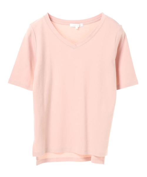AMERICAN HOLIC(アメリカンホリック)の「60新疆綿スムース五分袖VネックTシャツ★(Tシャツ/カットソー・レディース・ピンクベージュ/ブラック/ダークブルー/オフホワイト/杢グレー・L/M)」の12枚目の写真