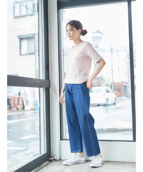 AMERICAN HOLIC(アメリカンホリック)の「60新疆綿スムース五分袖VネックTシャツ★(Tシャツ/カットソー・レディース・ピンクベージュ/ブラック/ダークブルー/オフホワイト/杢グレー・L/M)」の11枚目の写真