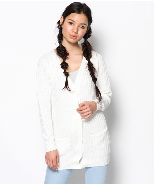 Kastane（カスタネ）の「畦ニットロングCD（カーディガン/ボレロ・レディース・ネイビー/イエロー/ベビーピンク/アイボリー・FREE）」の2枚目の写真