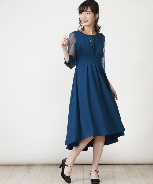 INTERPLANET（インタープラネット）の「袖ドットチュールワンピース（ドレス・レディース・ブラック/ネイビー/ターコイズブルー/インディゴブルー/オリーブ・FREE）」の4枚目の写真