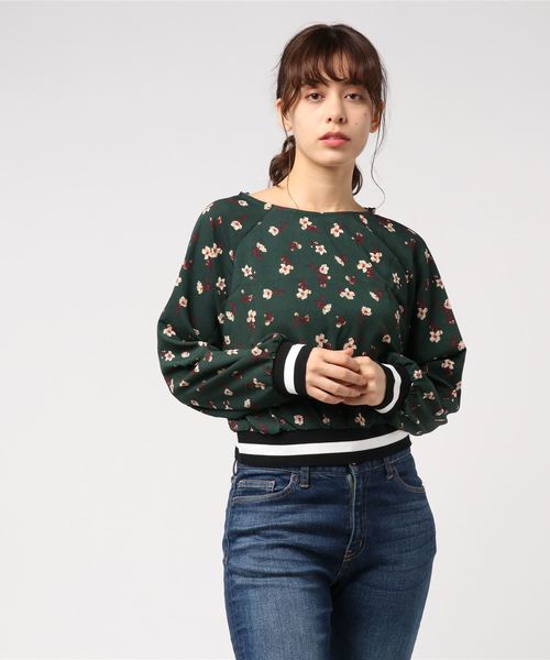 STYLEBLOCK（スタイルブロック）の「ジョーゼット花柄ラインリブブラウス（シャツ/ブラウス・レディース・グリーン/アイボリー/ボルドー/ネイビー・M）」の2枚目の写真