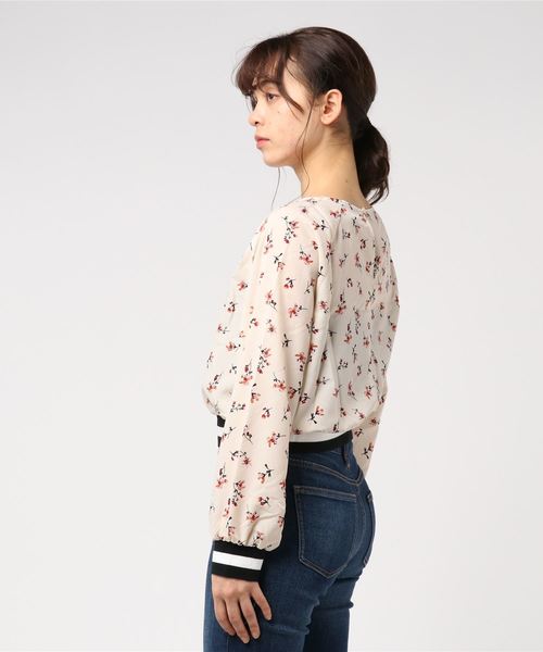 STYLEBLOCK（スタイルブロック）の「ジョーゼット花柄ラインリブブラウス（シャツ/ブラウス・レディース・グリーン/アイボリー/ボルドー/ネイビー・M）」の6枚目の写真