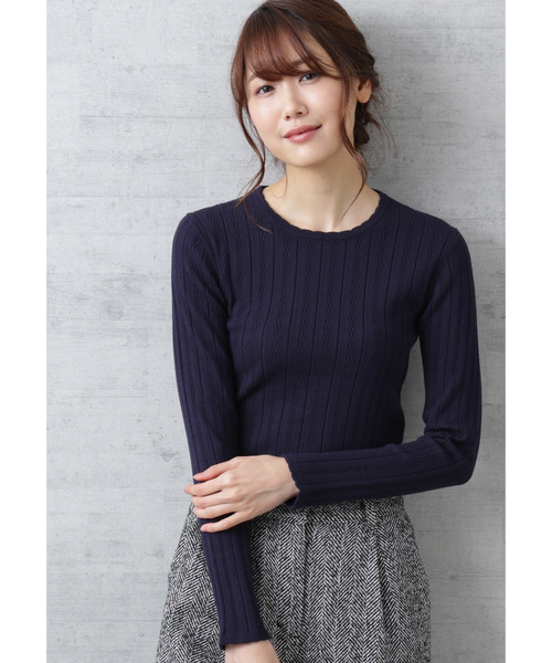 NATURAL BEAUTY BASIC（ナチュラルビューティーベーシック）の「ミニウェーブニット（ニット/セーター・レディース・ネイビー/オフホワイト/ブルー・MEDIUM）」の3枚目の写真