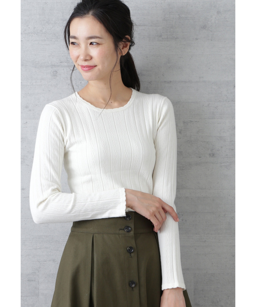 NATURAL BEAUTY BASIC（ナチュラルビューティーベーシック）の「ミニウェーブニット（ニット/セーター・レディース・ネイビー/オフホワイト/ブルー・MEDIUM）」の2枚目の写真