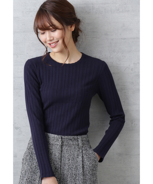 NATURAL BEAUTY BASIC（ナチュラルビューティーベーシック）の「ミニウェーブニット（ニット/セーター・レディース・ネイビー/オフホワイト/ブルー・MEDIUM）」の6枚目の写真