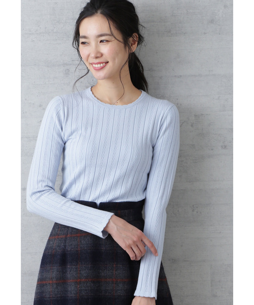 NATURAL BEAUTY BASIC（ナチュラルビューティーベーシック）の「ミニウェーブニット（ニット/セーター・レディース・ネイビー/オフホワイト/ブルー・MEDIUM）」の11枚目の写真