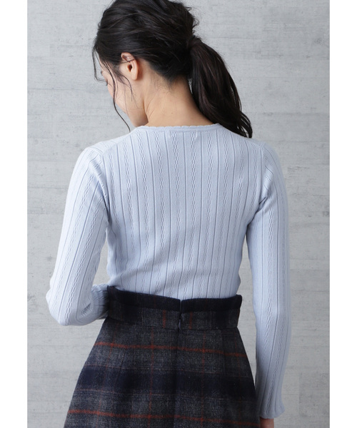 NATURAL BEAUTY BASIC（ナチュラルビューティーベーシック）の「ミニウェーブニット（ニット/セーター・レディース・ネイビー/オフホワイト/ブルー・MEDIUM）」の13枚目の写真