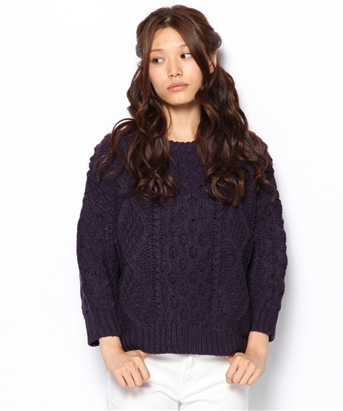 laule'a sunny side store(ラウレアサニーサイドストア)の「バルキーケーブルニット(ニット/セーター・レディース・杢グレー/ブルー/ベージュ/オフホワイト/ネイビー・FREE)」の1枚目の写真