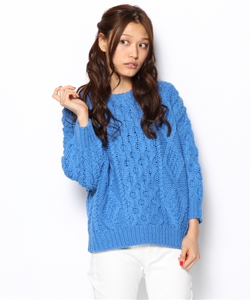 laule'a sunny side store(ラウレアサニーサイドストア)の「バルキーケーブルニット(ニット/セーター・レディース・杢グレー/ブルー/ベージュ/オフホワイト/ネイビー・FREE)」の5枚目の写真