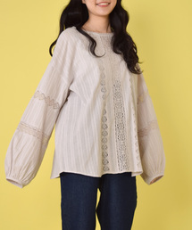 w closet | ストライプドビーレース切替ブラウス(シャツ/ブラウス)