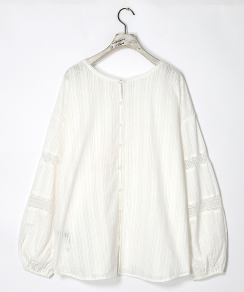 w closet（ダブルクローゼット）の「ストライプドビーレース切替ブラウス（シャツ/ブラウス・レディース・ホワイト/キナリ/ライトグレー・FREE）」の16枚目の写真
