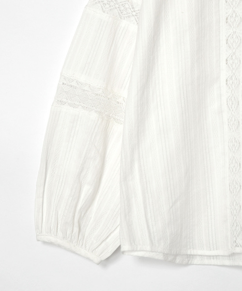 w closet（ダブルクローゼット）の「ストライプドビーレース切替ブラウス（シャツ/ブラウス・レディース・ホワイト/キナリ/ライトグレー・FREE）」の19枚目の写真