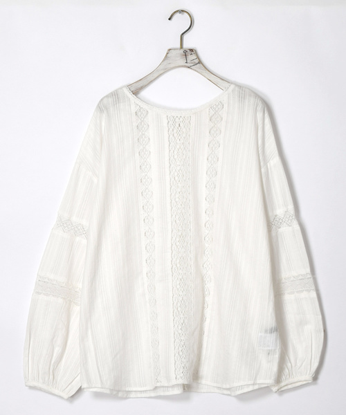 w closet（ダブルクローゼット）の「ストライプドビーレース切替ブラウス（シャツ/ブラウス・レディース・ホワイト/キナリ/ライトグレー・FREE）」の20枚目の写真