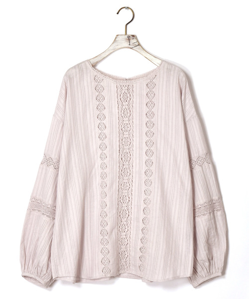 w closet（ダブルクローゼット）の「ストライプドビーレース切替ブラウス（シャツ/ブラウス・レディース・ホワイト/キナリ/ライトグレー・FREE）」の22枚目の写真