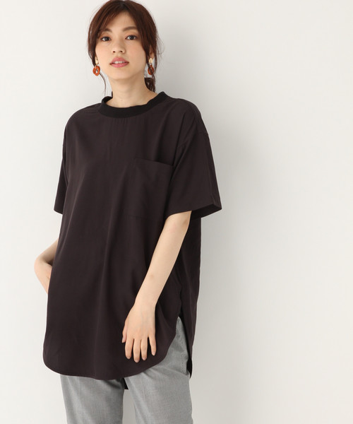 GLOBAL WORK（グローバルワーク）の「ラウンドヘムフハクチュニック【吸水速乾】/835371（シャツ/ブラウス・レディース・ホワイト/ブラック/その他/キャメル・FREE）」の2枚目の写真