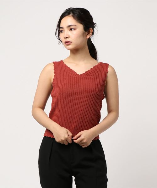 LOWRYS FARM（ローリーズファーム）の「カギバリリブタンク　838082（ニット/セーター・レディース・ブラウン/オフホワイト/ブラック/ベージュ・FREE）」の9枚目の写真